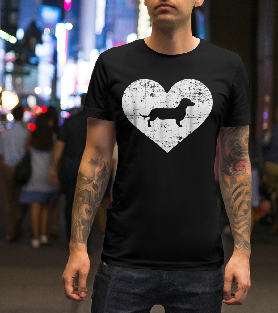 Distressed Dachshund Inside Heart Shape T-Shirt