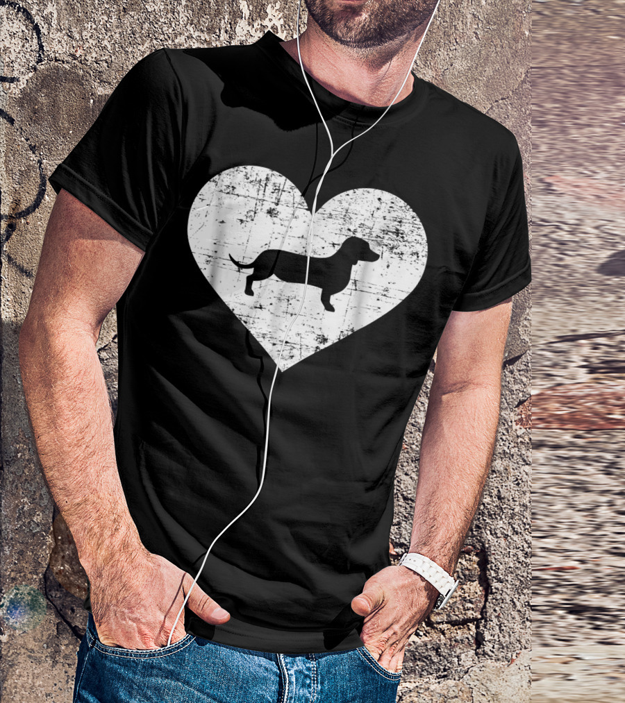 Distressed Dachshund Inside Heart Shape T-Shirt