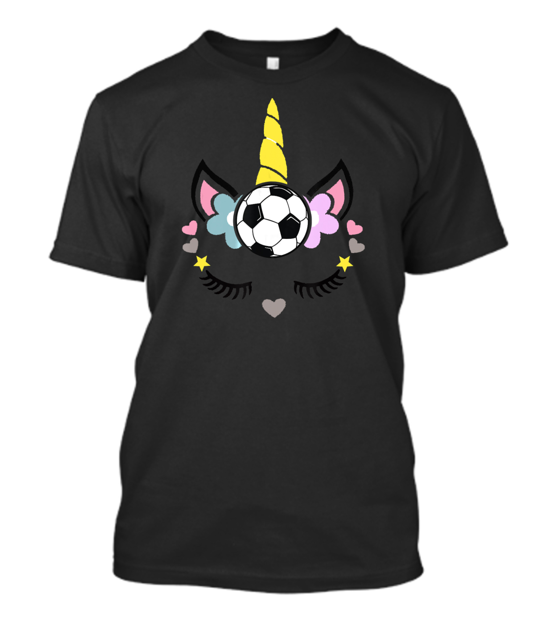 Cute Unicorn Soccer Football Ball Hearts Stars T-Shirt