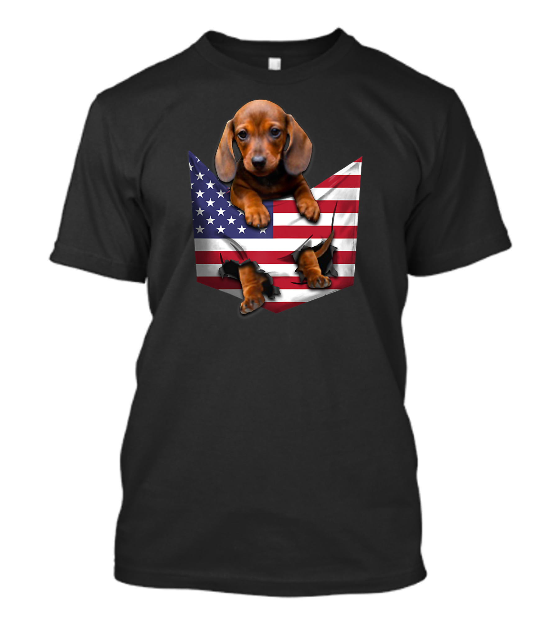 Dachshund Puppy In American Flag Pocket For 4th Of July T-Shirt