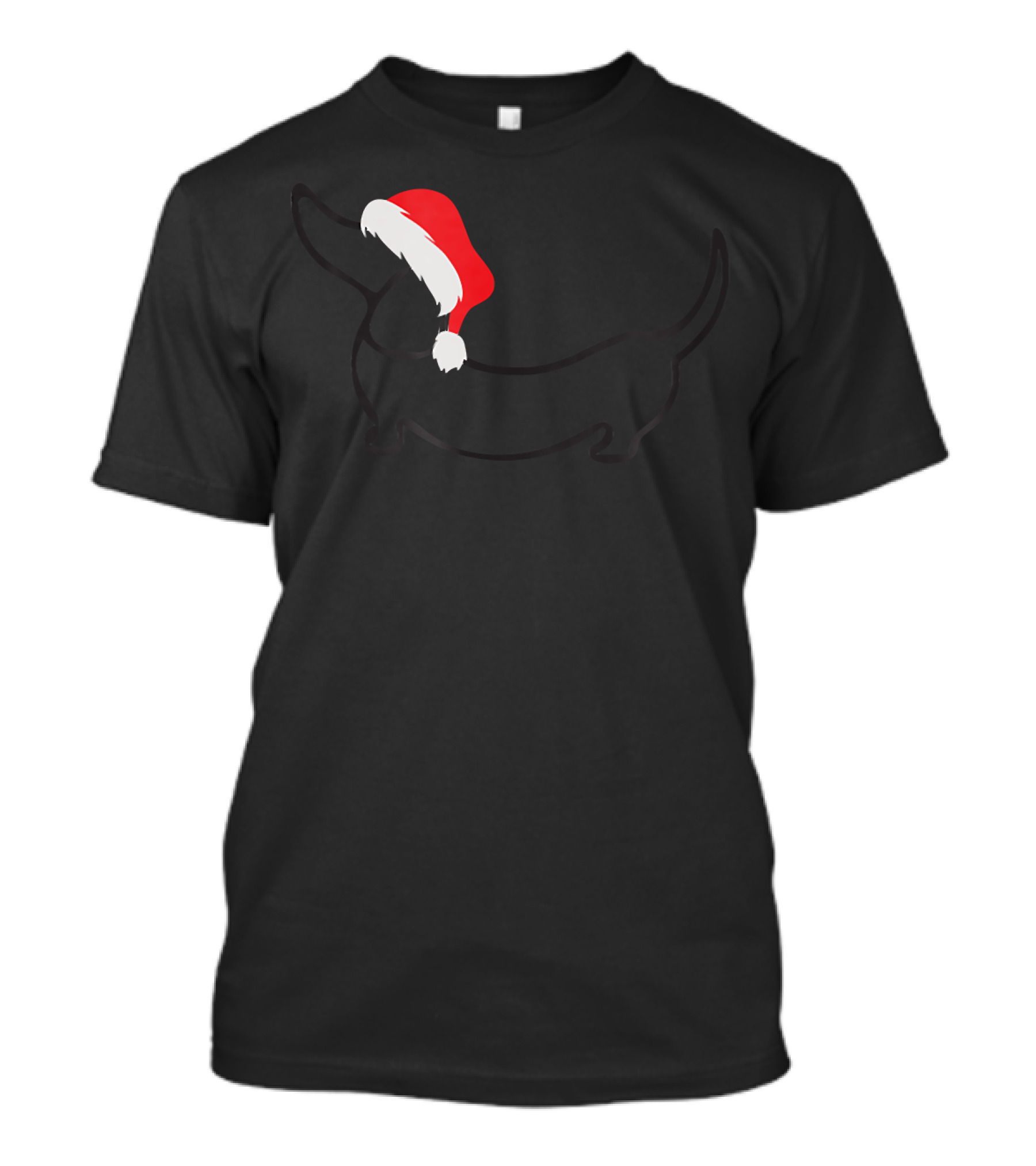 Dachshund Wearing Santa Hat Outline T-Shirt