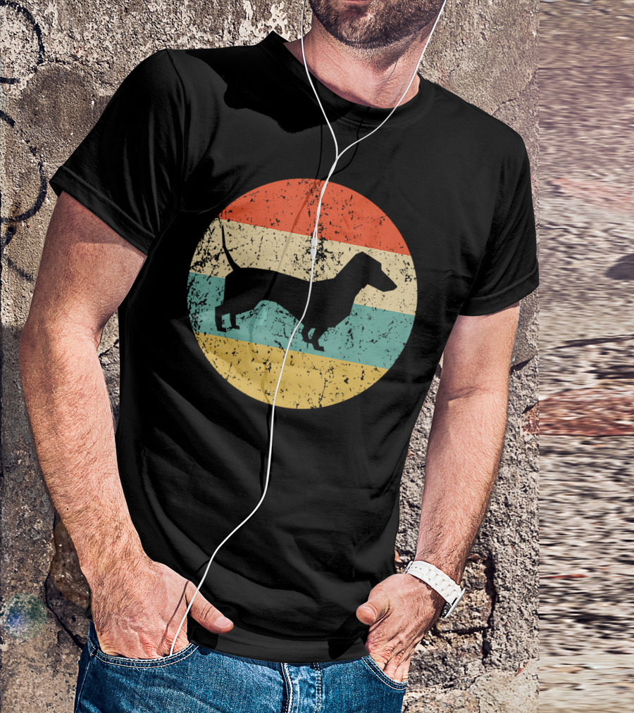Dachshund Retro Silhouette Vintage Stripes T-Shirt