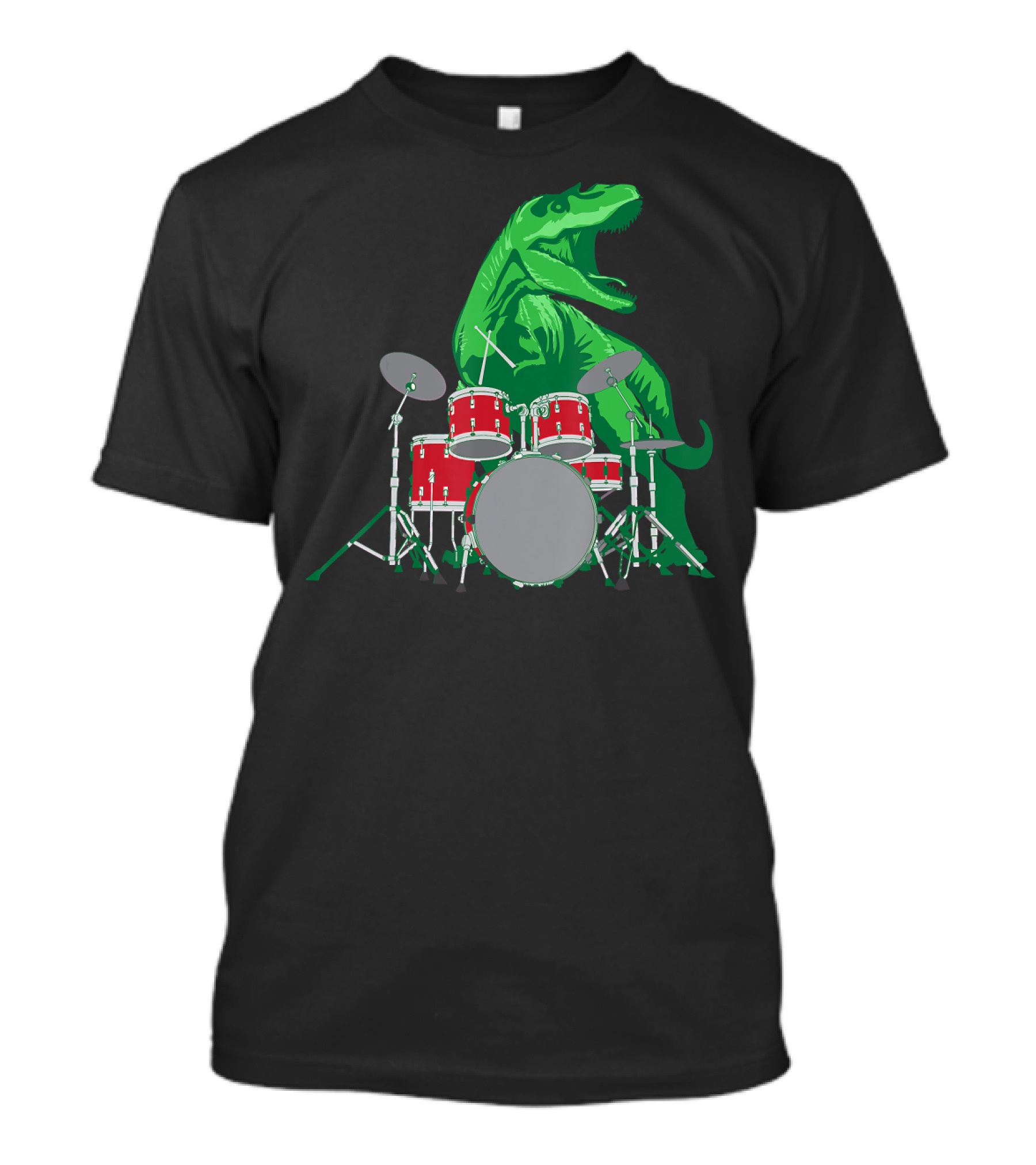 Cool Dinosaur Drummer With Red Drum Kit T-Shirt