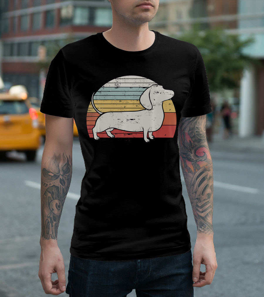 Retro Sunset Cool Dachshund Weiner Dog T-Shirt