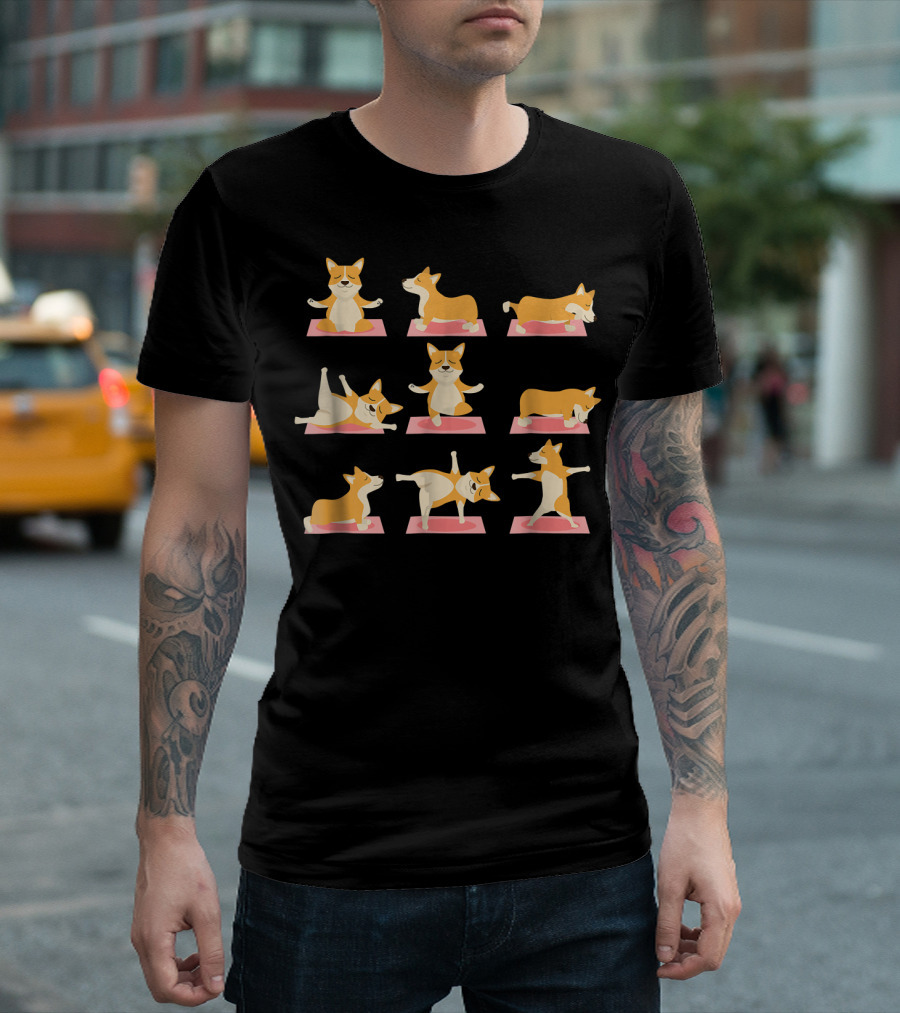 Yoga Corgi Dog Cool Poses on Mat T-Shirt