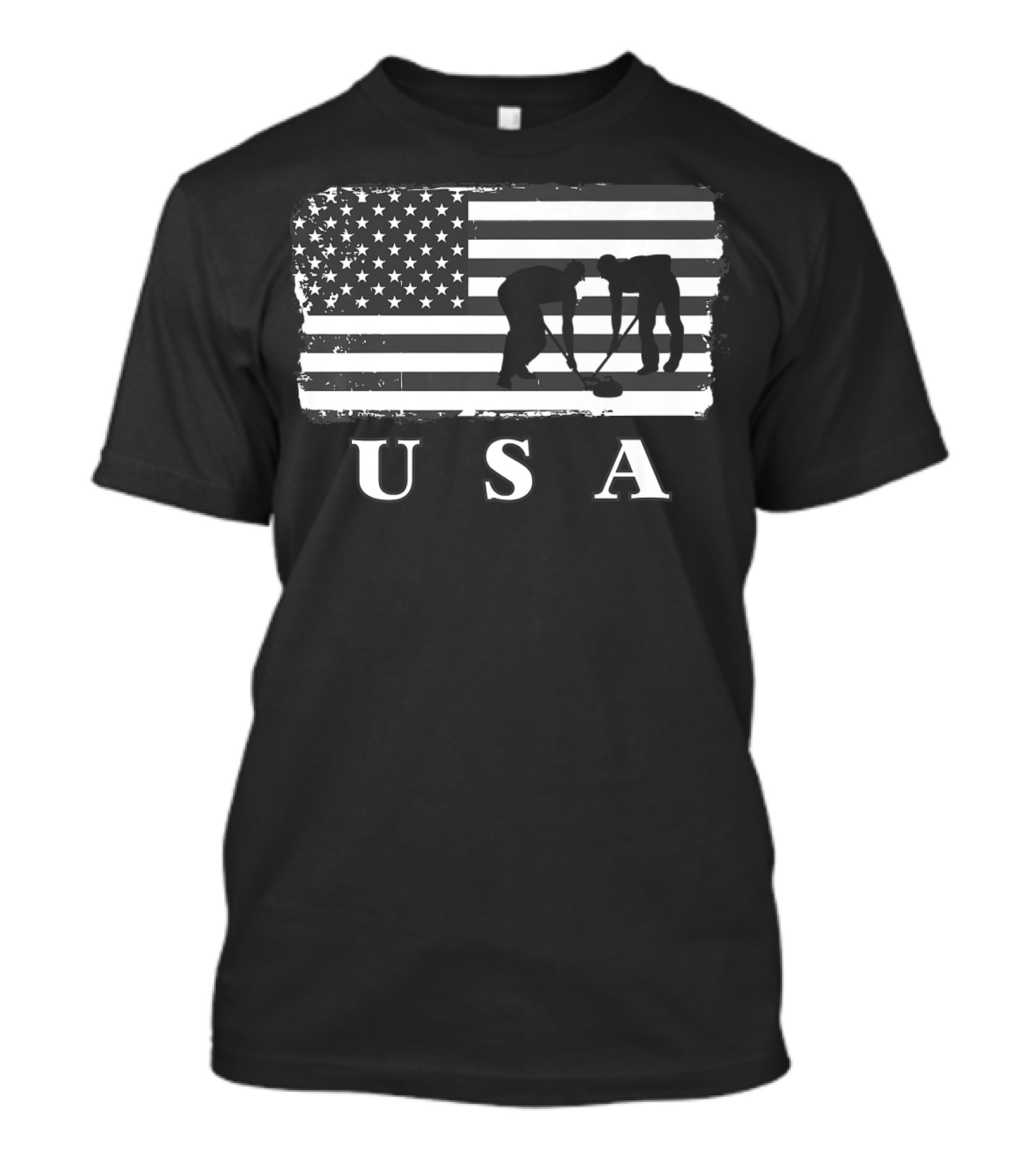 USA Curling Rock Stone Roaring Game Vintage Flag T-Shirt