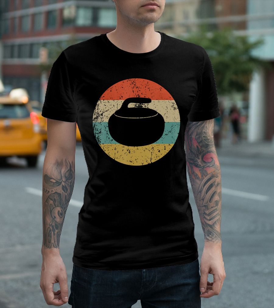 Vintage Curling Stone Retro Circle T-Shirt
