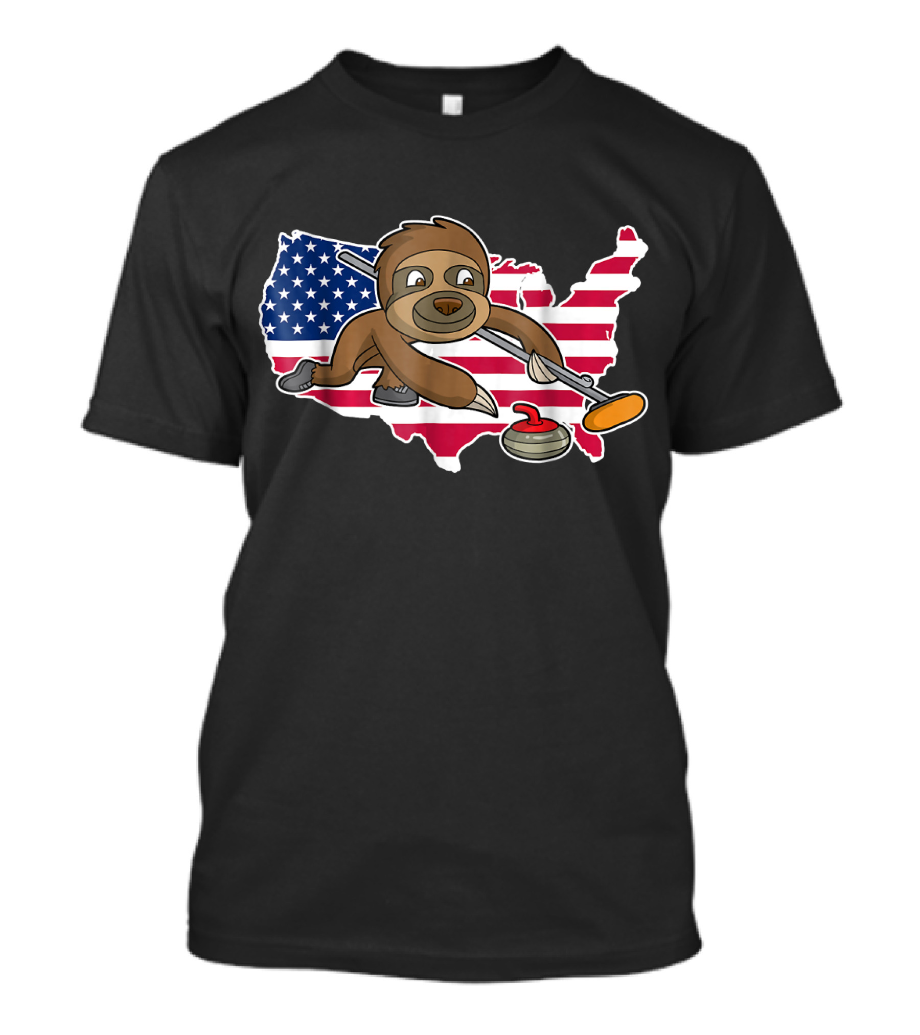 USA Flag Sloth Curling T-Shirt