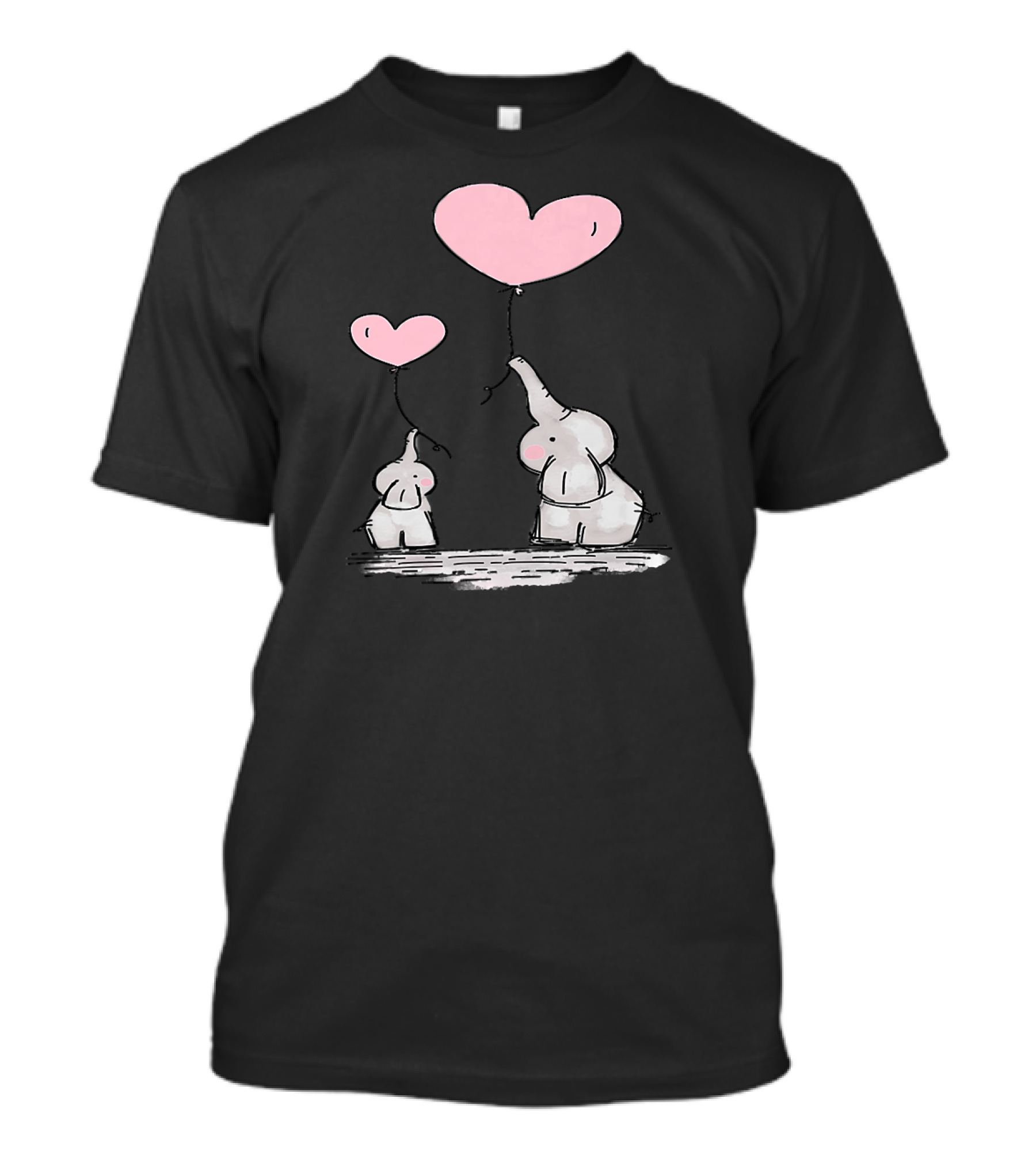 Cute Baby Mom Elephant With Pink Heart Balloons T-Shirt