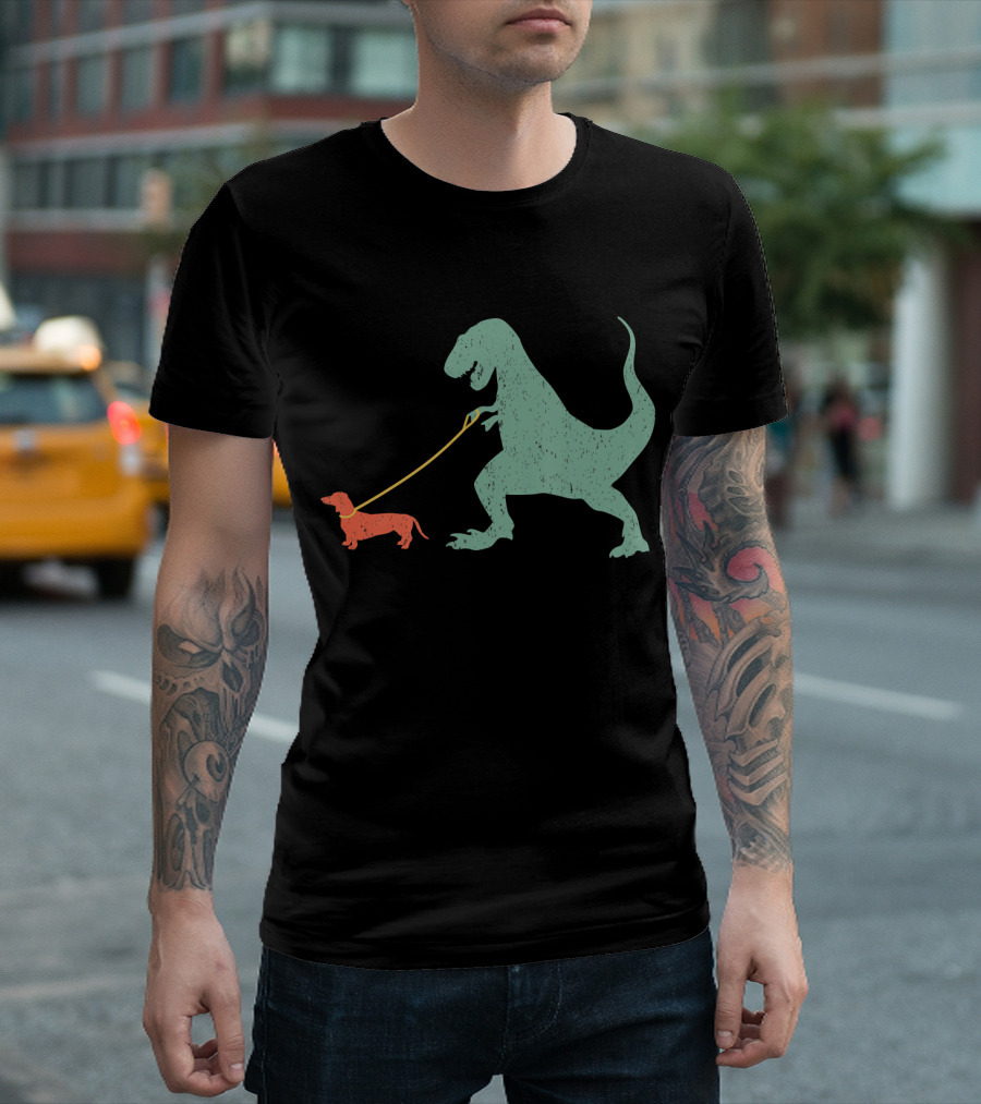 Dachshund Walking Dinosaur Funny Wiener Dog T-Rex T-Shirt