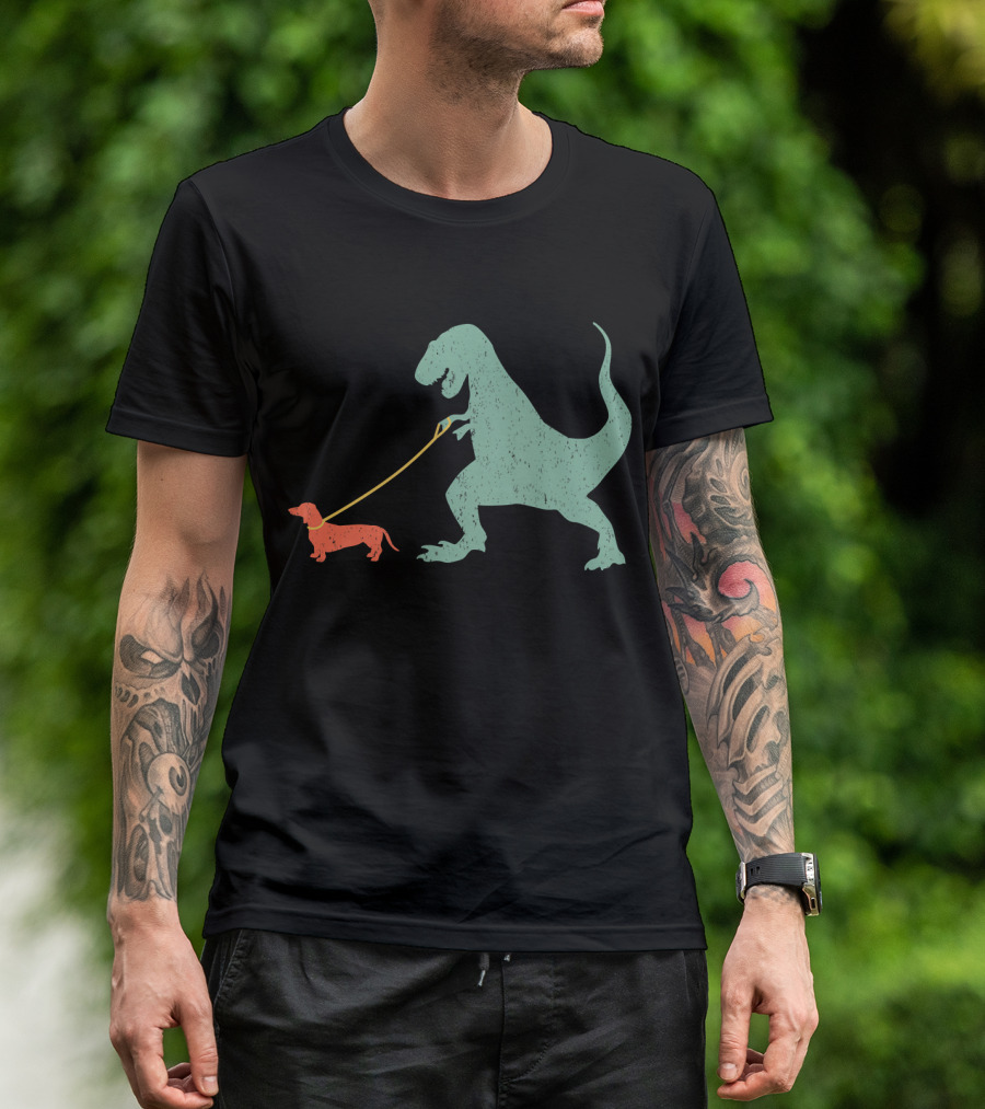 Dachshund Walking Dinosaur Funny Wiener Dog T-Rex T-Shirt
