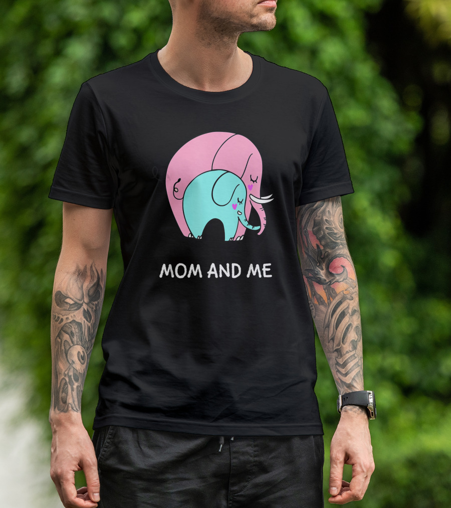 Cute Pink And Blue Elephant Mom And Me T-Shirt