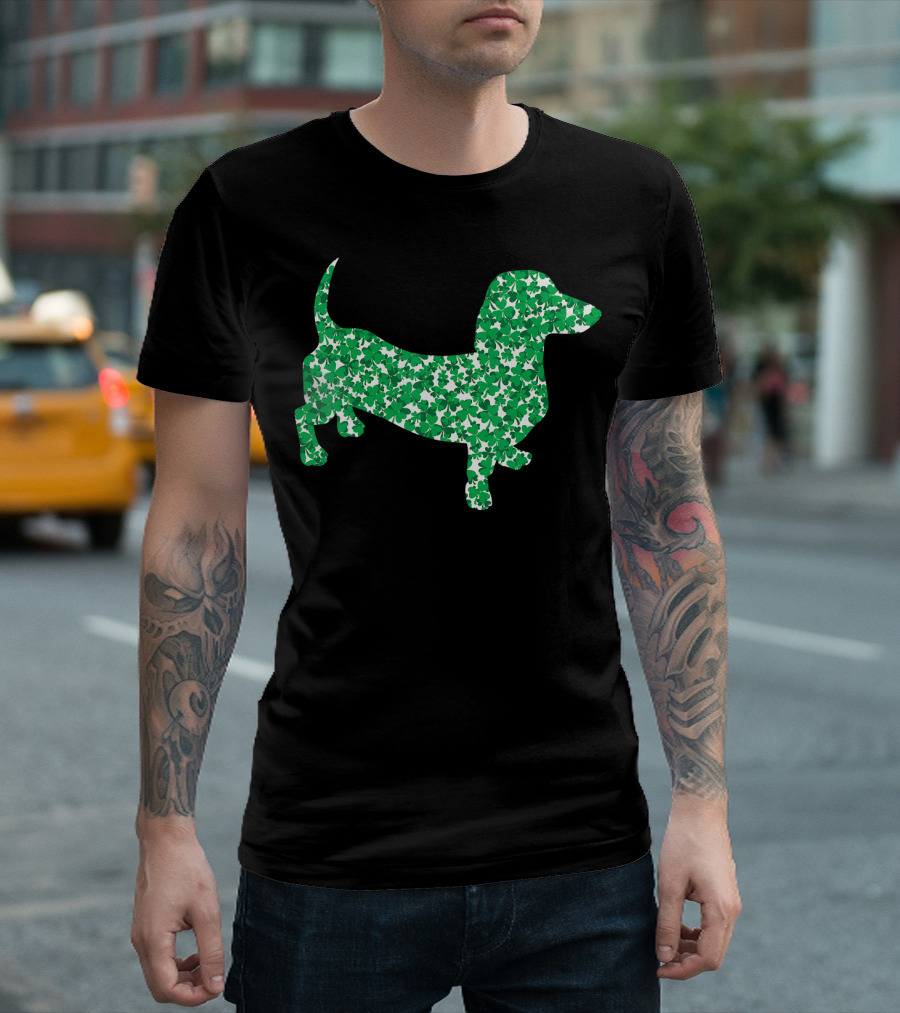Funny Dachshund Shamrock Pattern St. Patrick's Day T-Shirt