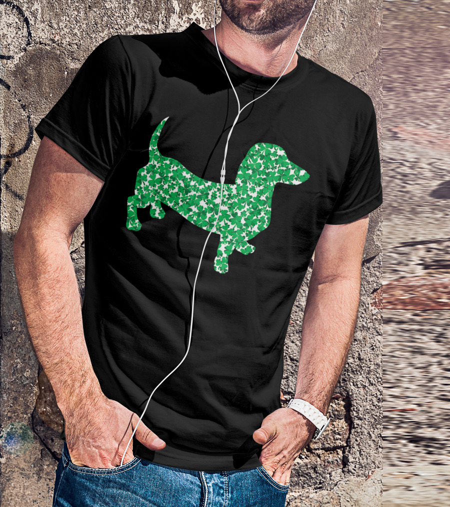 Funny Dachshund Shamrock Pattern St. Patrick's Day T-Shirt