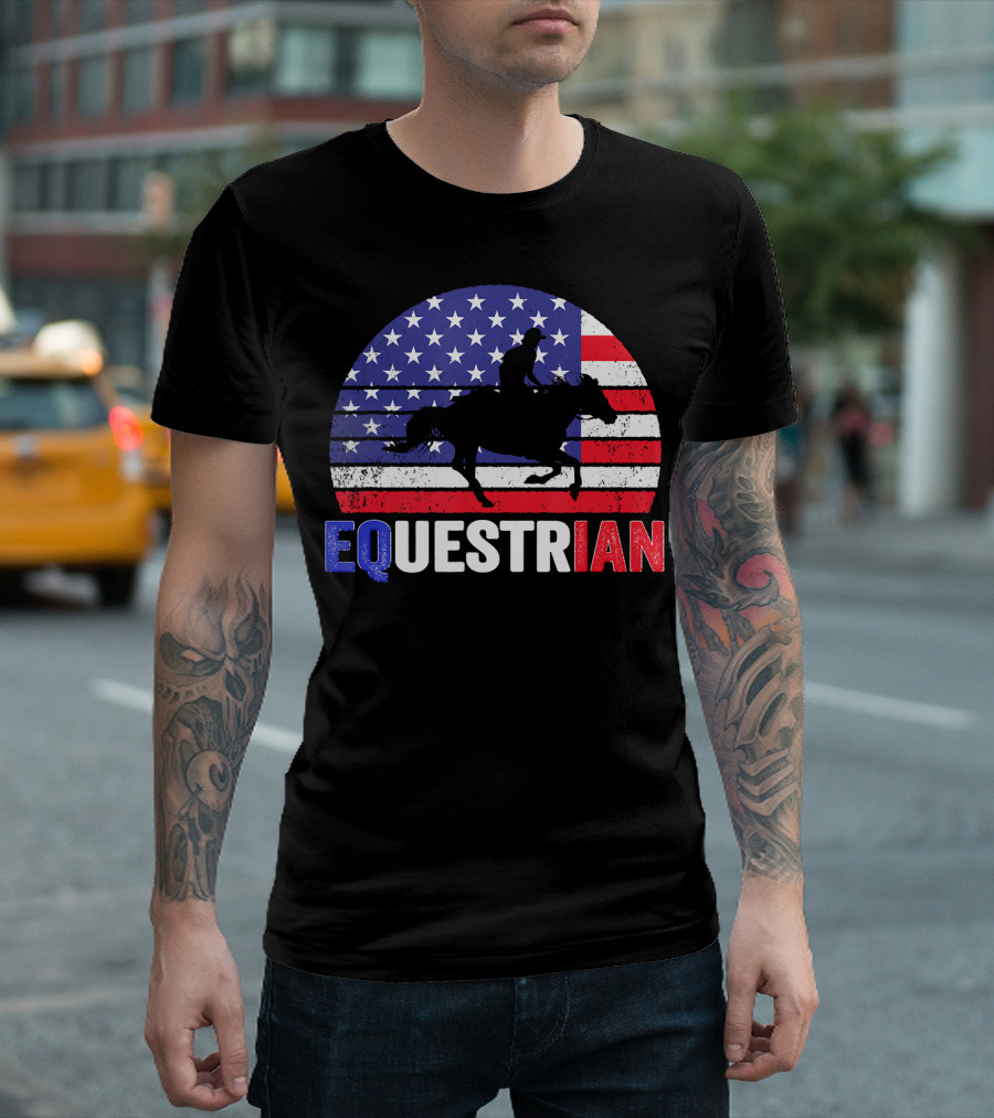 Equestrian US Flag Riding Silhouette Fourth Of July T-Shirt