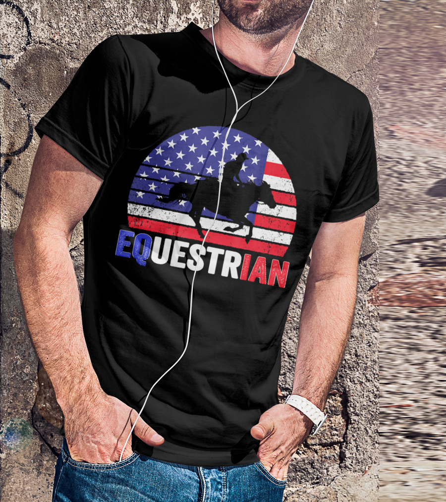 Equestrian US Flag Riding Silhouette Fourth Of July T-Shirt