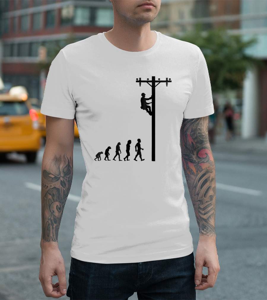 Evolution Of Lineman Funny Electrician Humor Power Line Worker T-Shirt