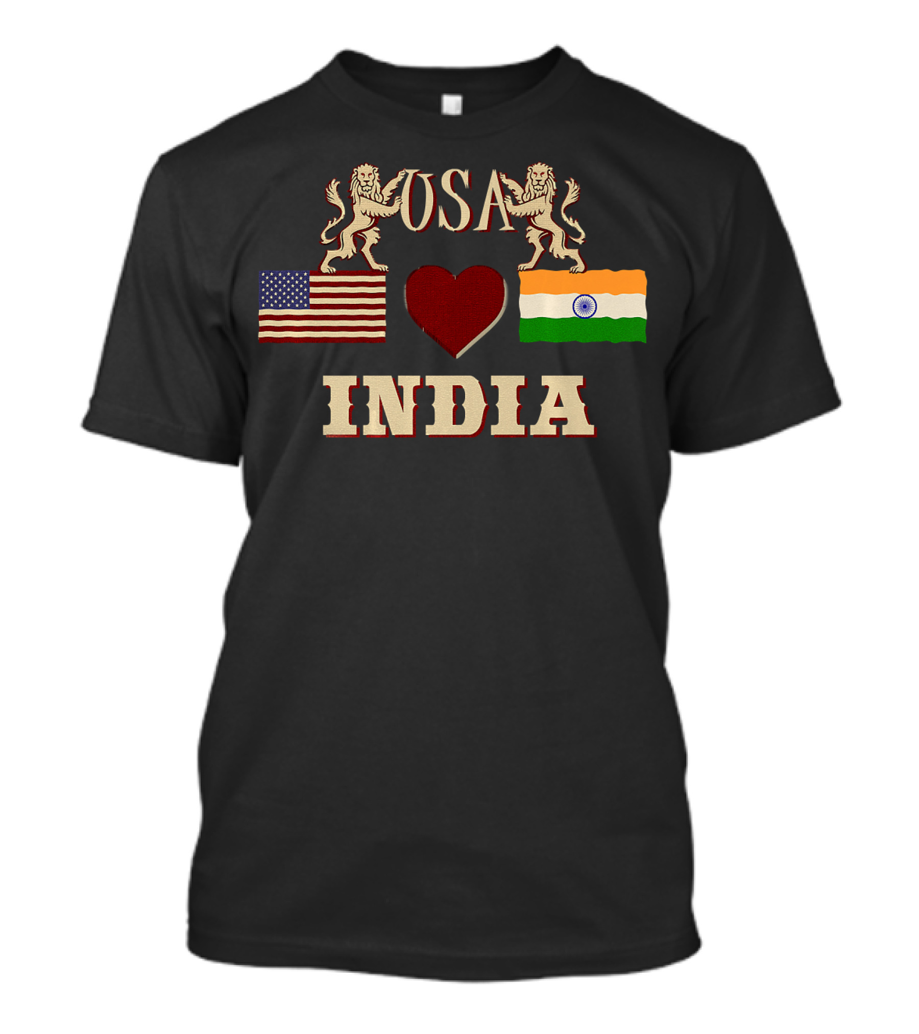 USA Love India Flag Lions T-Shirt