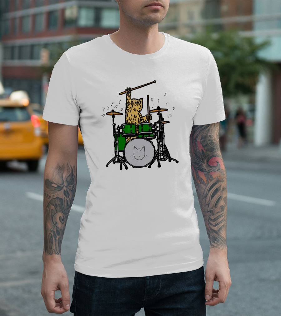 Drummer Cat Musician Playing Kitten Music Lover T-Shirt
