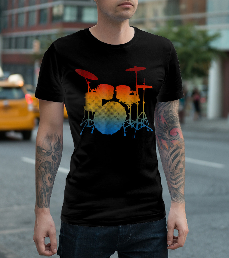 Drummer Drum Sticks Love Percussion Colorful Drum Set T-Shirt