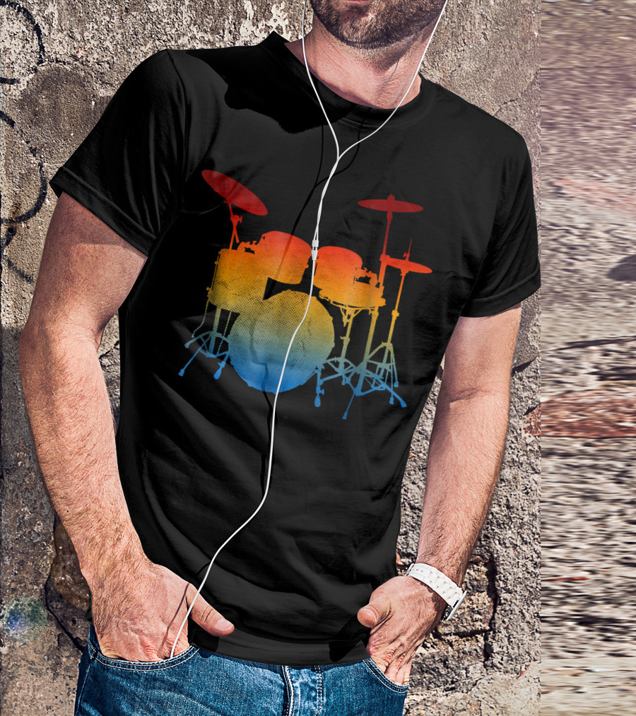 Drummer Drum Sticks Love Percussion Colorful Drum Set T-Shirt