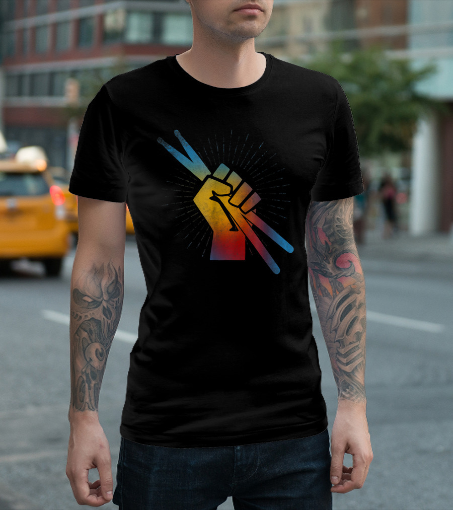 Drummer Drum Sticks Percussion Lover Fist With Drumsticks T-Shirt