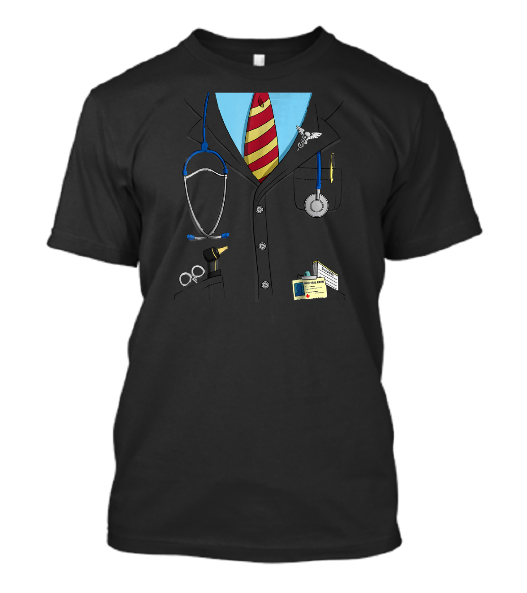 Funny Doctor Costume Lab Coat Stethoscope Hospital Badge Tie T-Shirt