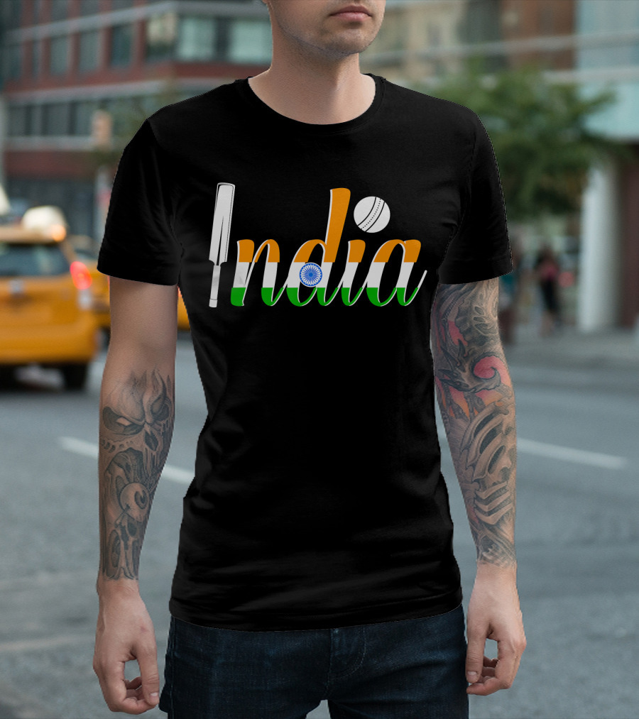 India Cricket Team Fan Jersey with Indian Flag and Cricket Symbols T-Shirt