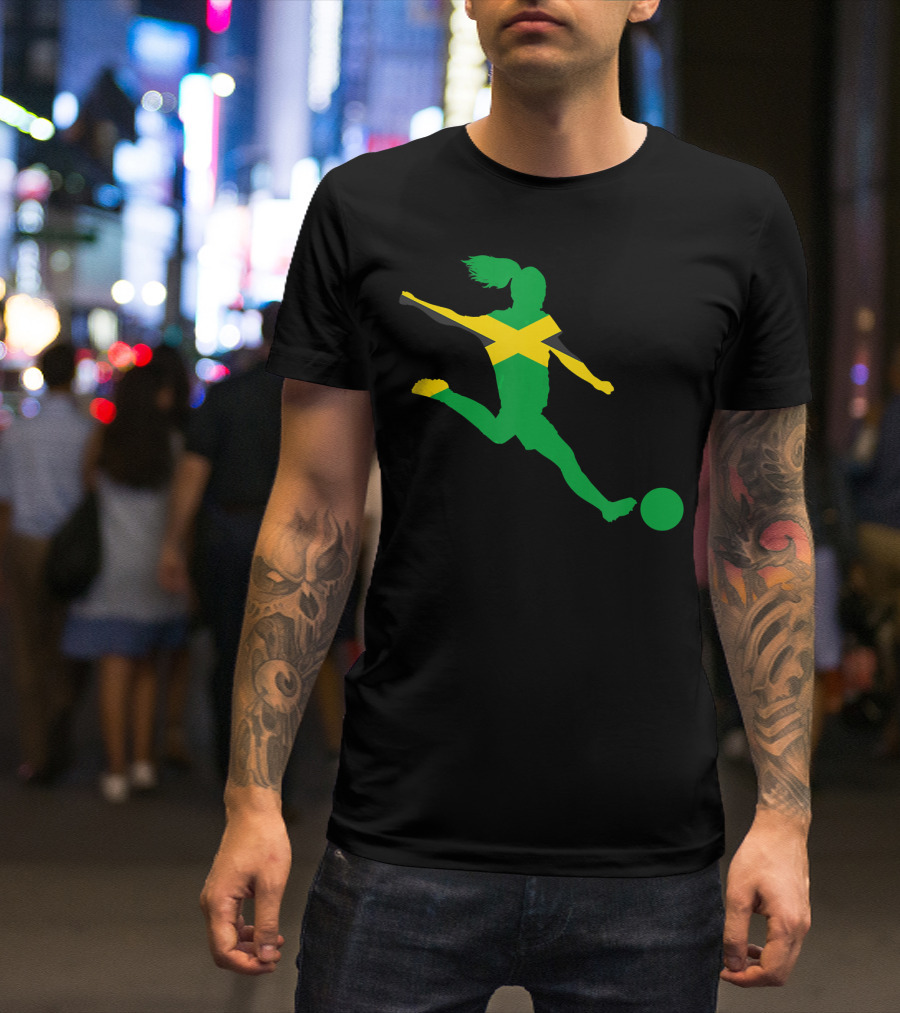 Jamaica Women's Football Silhouette With Flag Kick T-Shirt