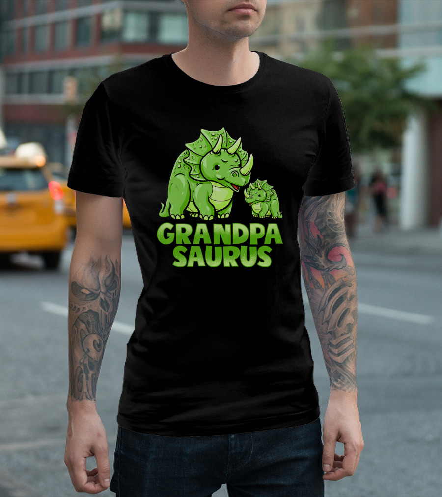 Grandpa Saurus Dinosaur Funny Grandpasaur Triceratops Family T-Shirt