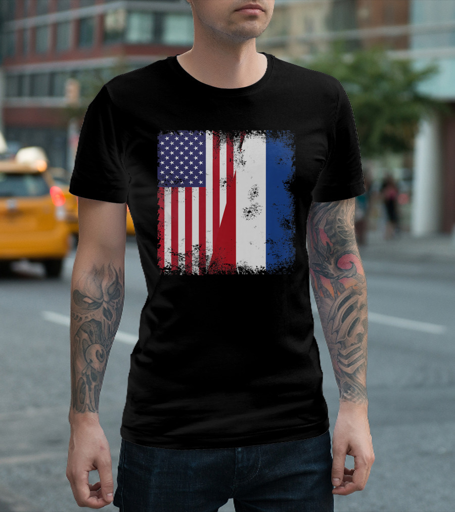 Half American Dutch Flag Vintage The Nether T-Shirt