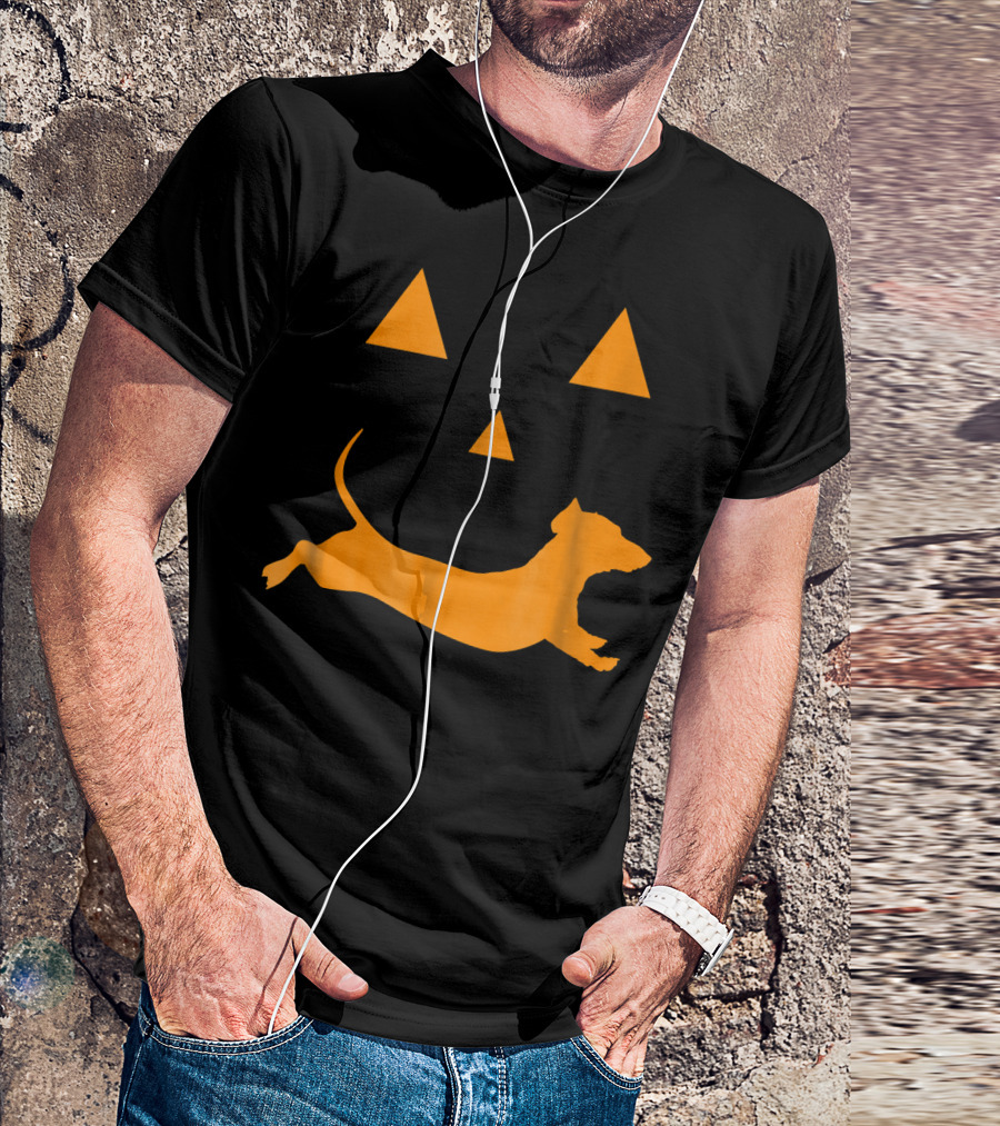 Halloween Pumpkin Dachshund Jack O Lantern Face T-Shirt