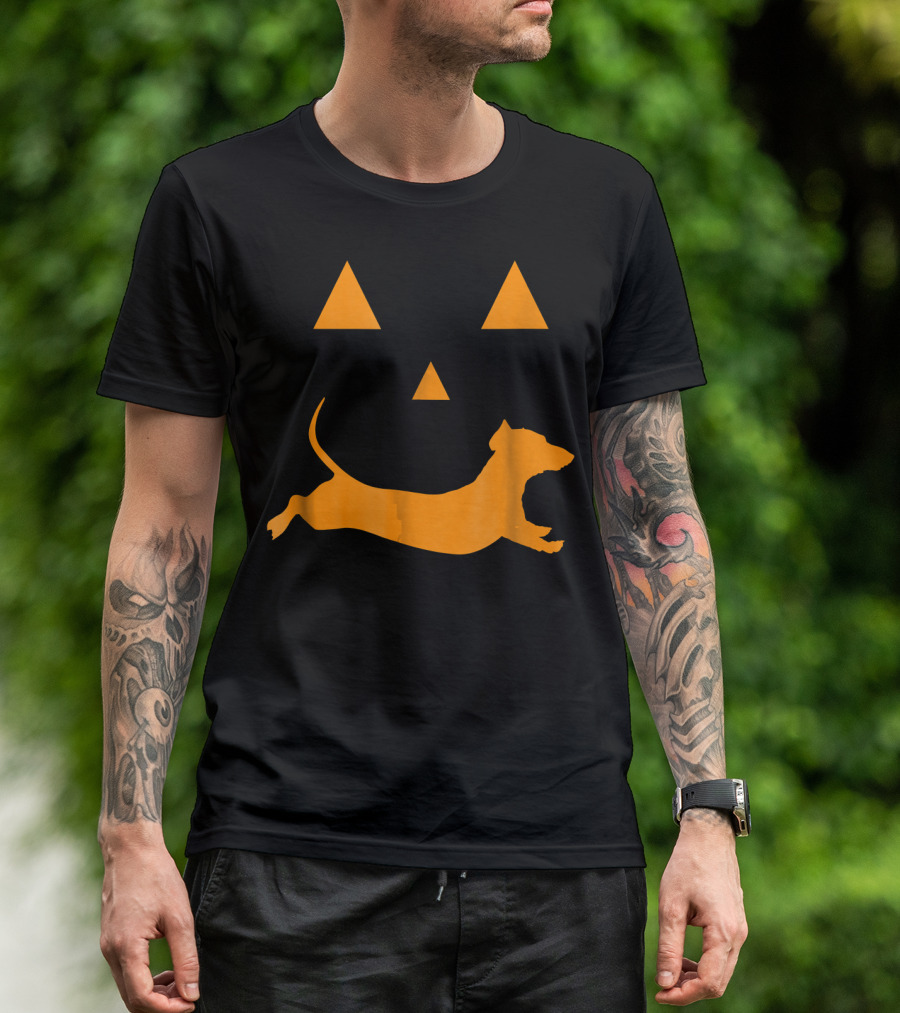 Halloween Pumpkin Dachshund Jack O Lantern Face T-Shirt