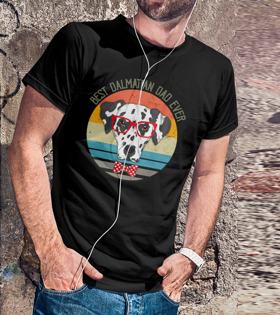 Best Dalmatian Dad Ever Vintage Mens Dog Glasses Bow Tie T-Shirt