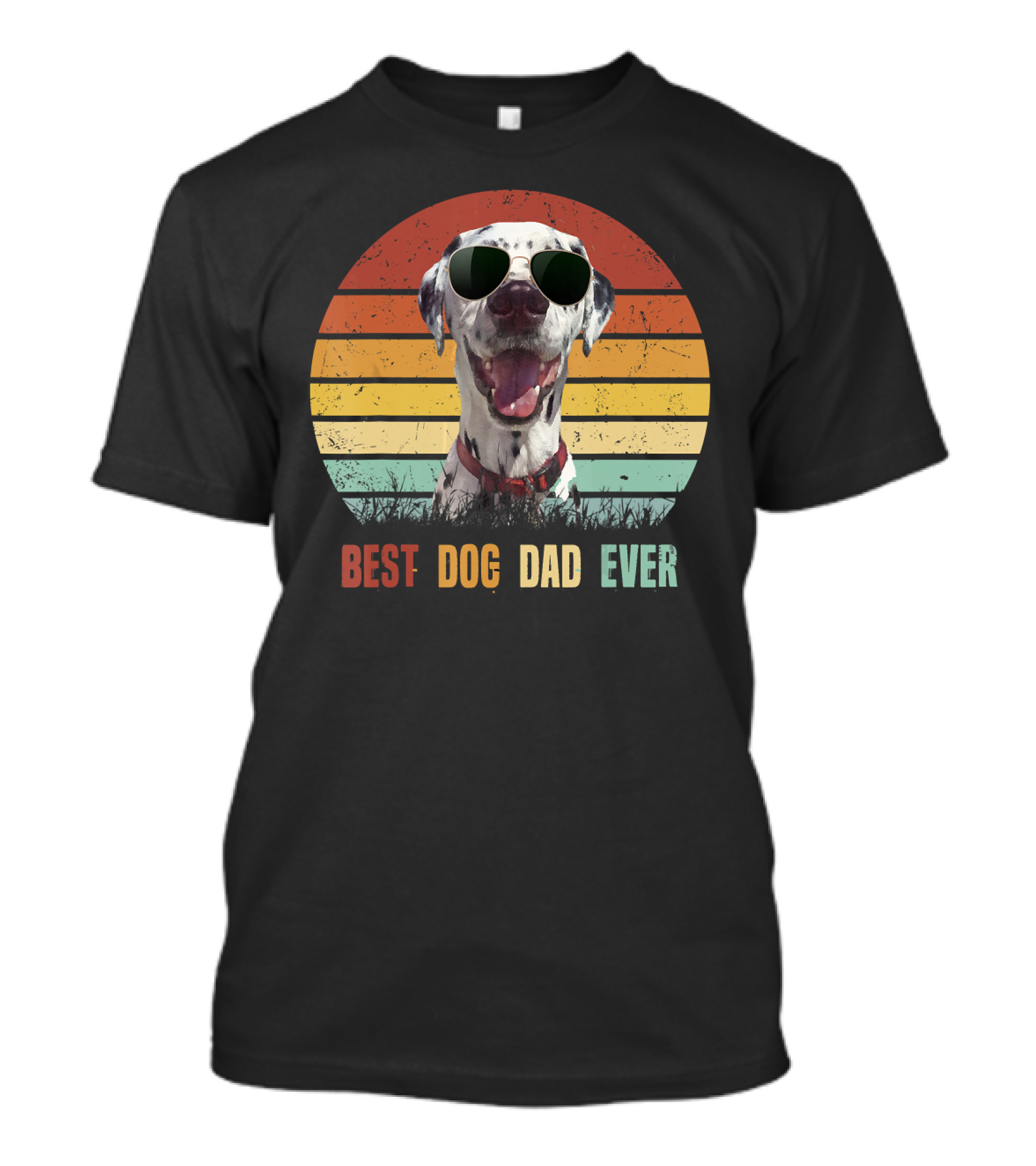 Mens Best Dog Dad Ever Dalmatian Vintage Retro Sunglasses T-Shirt