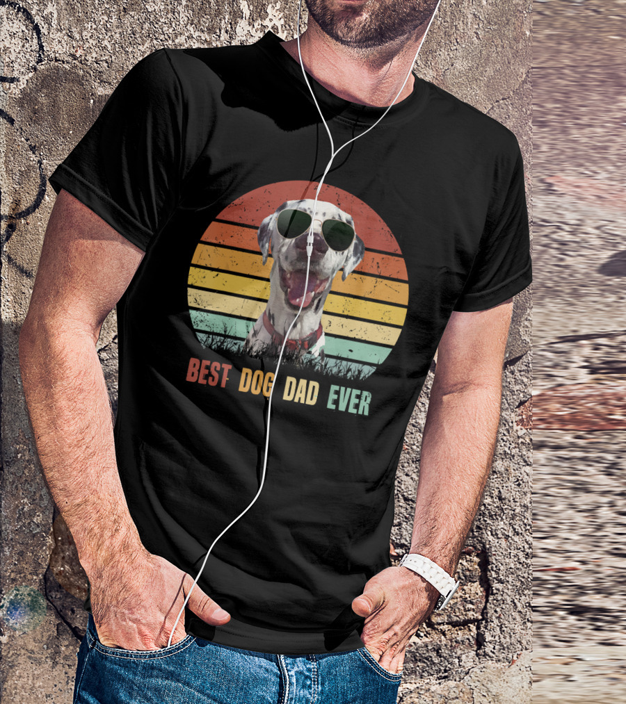 Mens Best Dog Dad Ever Dalmatian Vintage Retro Sunglasses T-Shirt