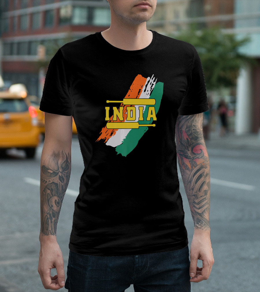 India Cricket Brushstroke Flag Bat T-Shirt