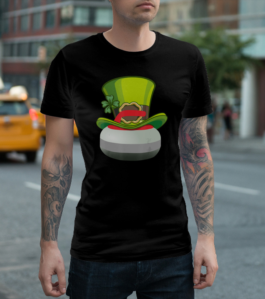 Leprechaun Hat On Curling Stone With Shamrock T-Shirt