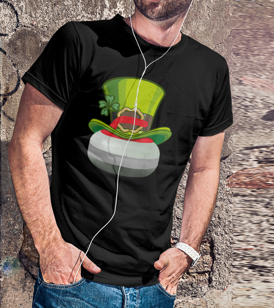 Leprechaun Hat On Curling Stone With Shamrock T-Shirt