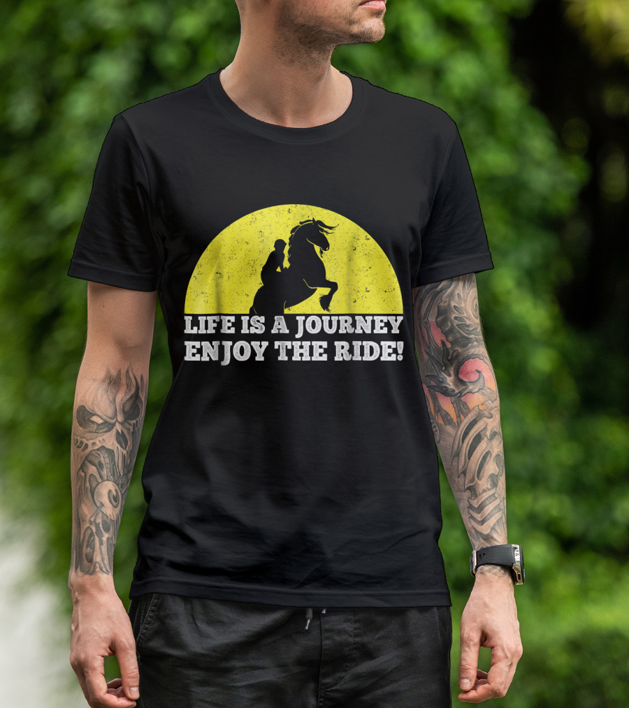 Life Is A Journey Enjoy The Ride Horse Silhouette In Front Of Yellow Circle T-Shirt