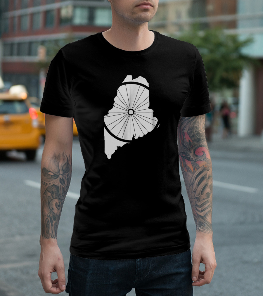 Maine Bicycle Biking ME State Wheel T-Shirt