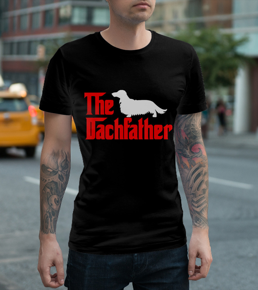Mens The Dachfather Funny Longhair Dachshund T-Shirt