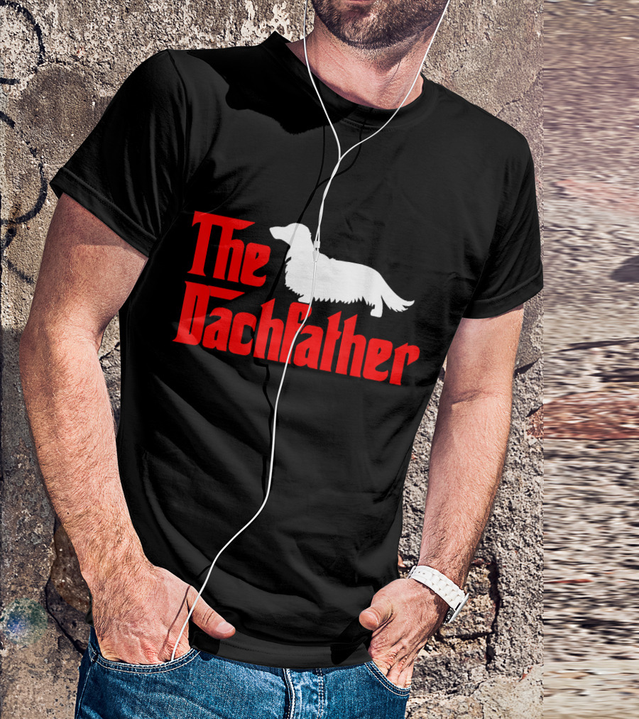 Mens The Dachfather Funny Longhair Dachshund T-Shirt
