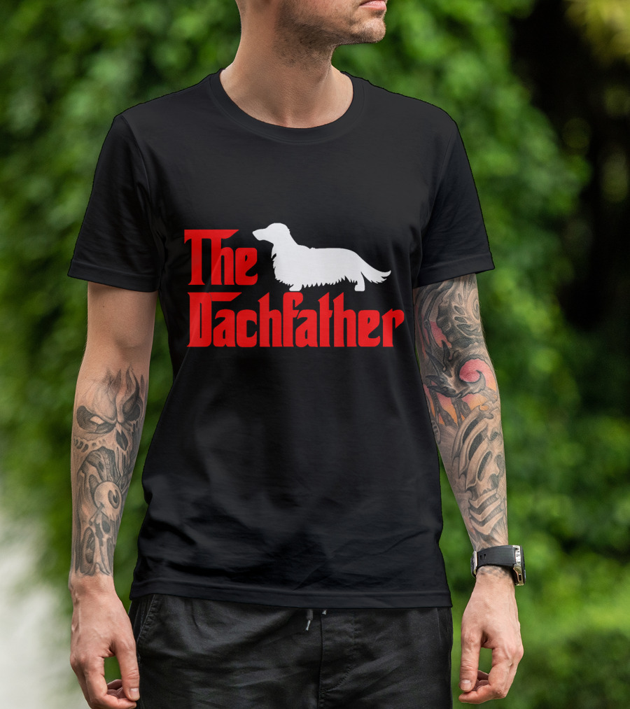 Mens The Dachfather Funny Longhair Dachshund T-Shirt