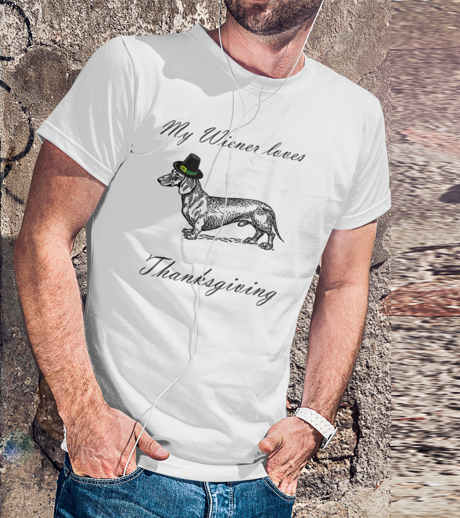 My Wiener Loves Thanksgiving Dachshund With Pilgrim Hat T-Shirt