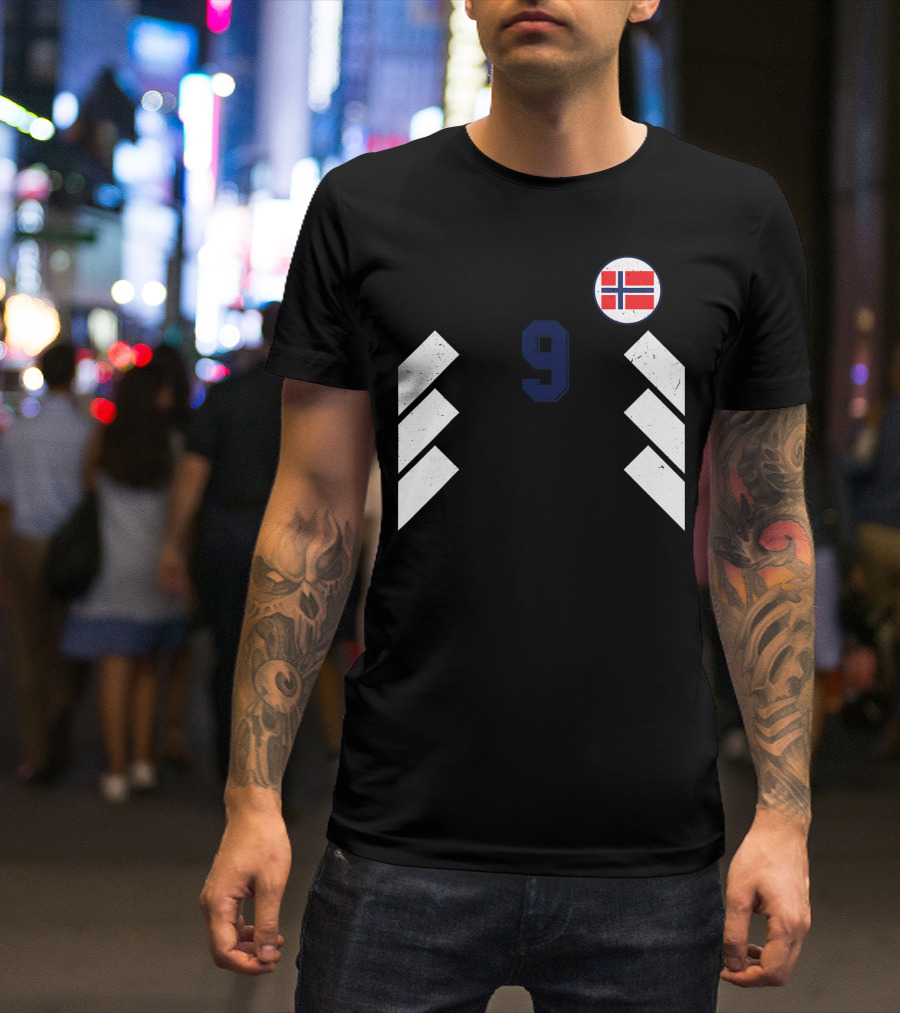 Norway Football Soccer Jersey Norge Number 9 With Flag And Chevron T-Shirt