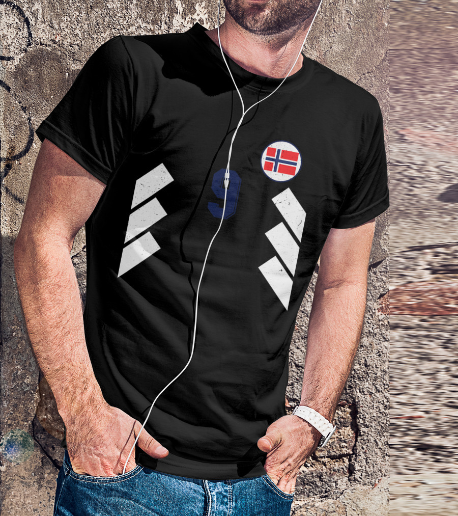 Norway Football Soccer Jersey Norge Number 9 With Flag And Chevron T-Shirt