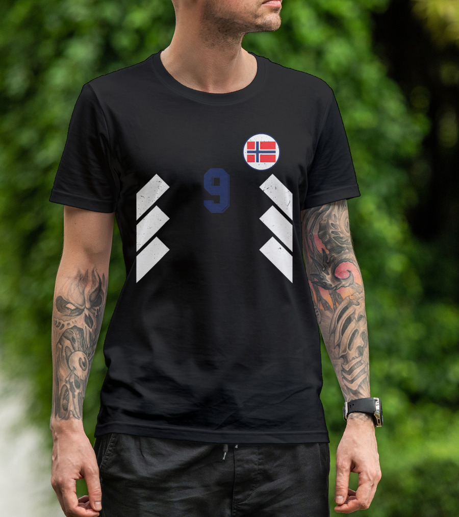 Norway Football Soccer Jersey Norge Number 9 With Flag And Chevron T-Shirt