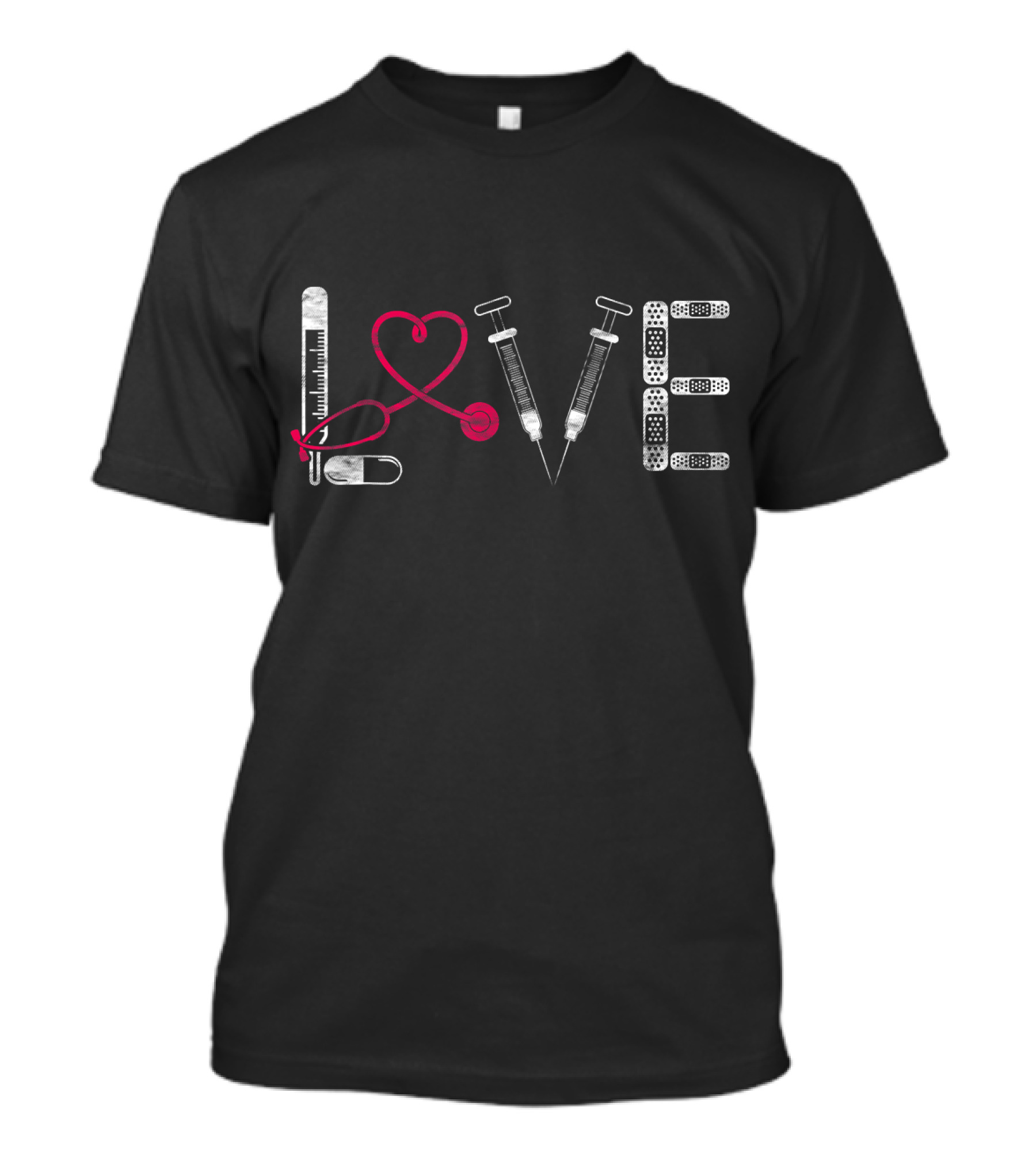 Nurse RN LPN Doctor LOVE Nursing Med Stethoscope Syringe Bandage T-Shirt