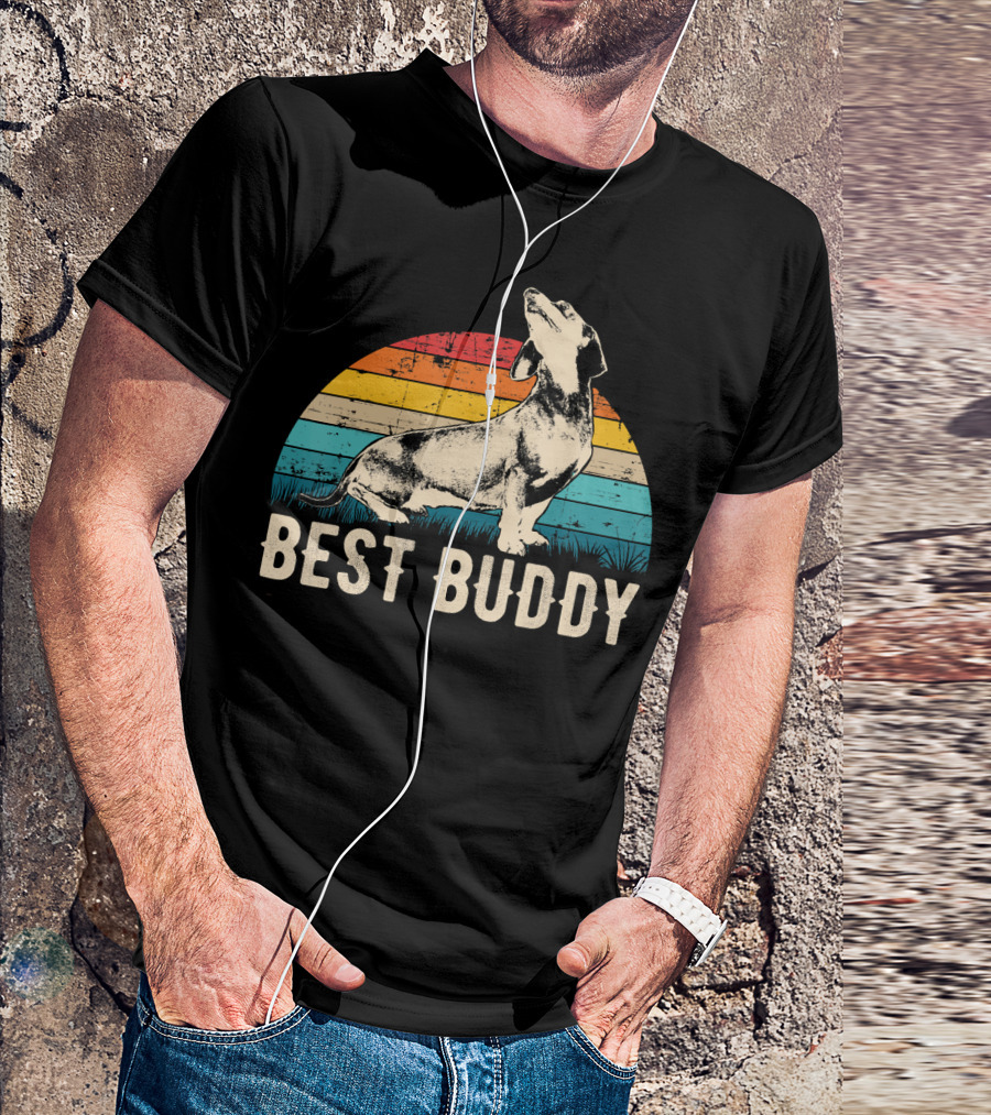 Best Buddy Retro Dachshund Vintage Sunset T-Shirt